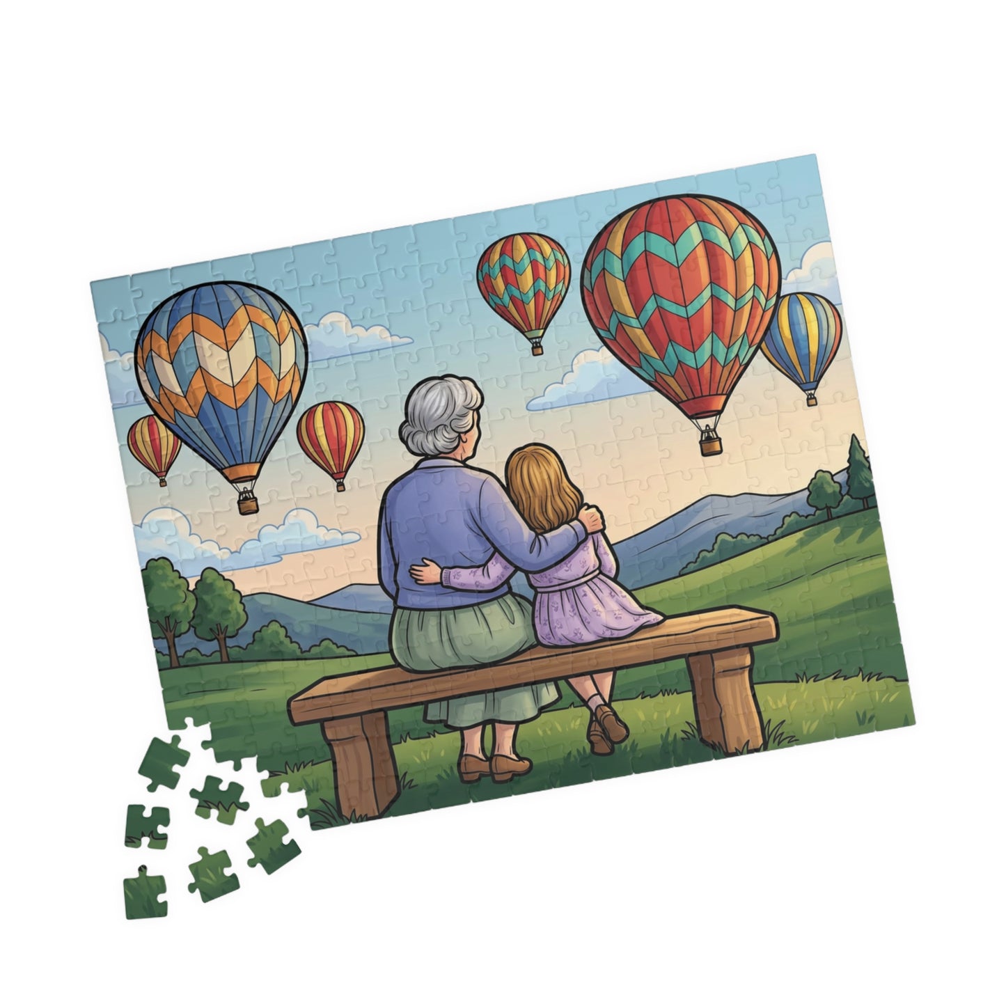 Grandmother & Granddaughter Hot Air Balloon Jigsaw Puzzle 252 Pieces YESTERYEAR LARGE PRINT Scenic Family Keepsake