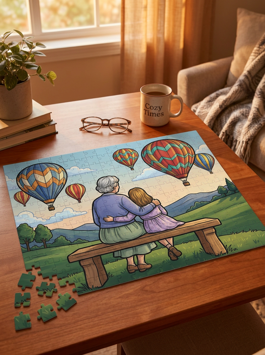 Grandmother & Granddaughter Hot Air Balloon Jigsaw Puzzle 252 Pieces YESTERYEAR LARGE PRINT Scenic Family Keepsake